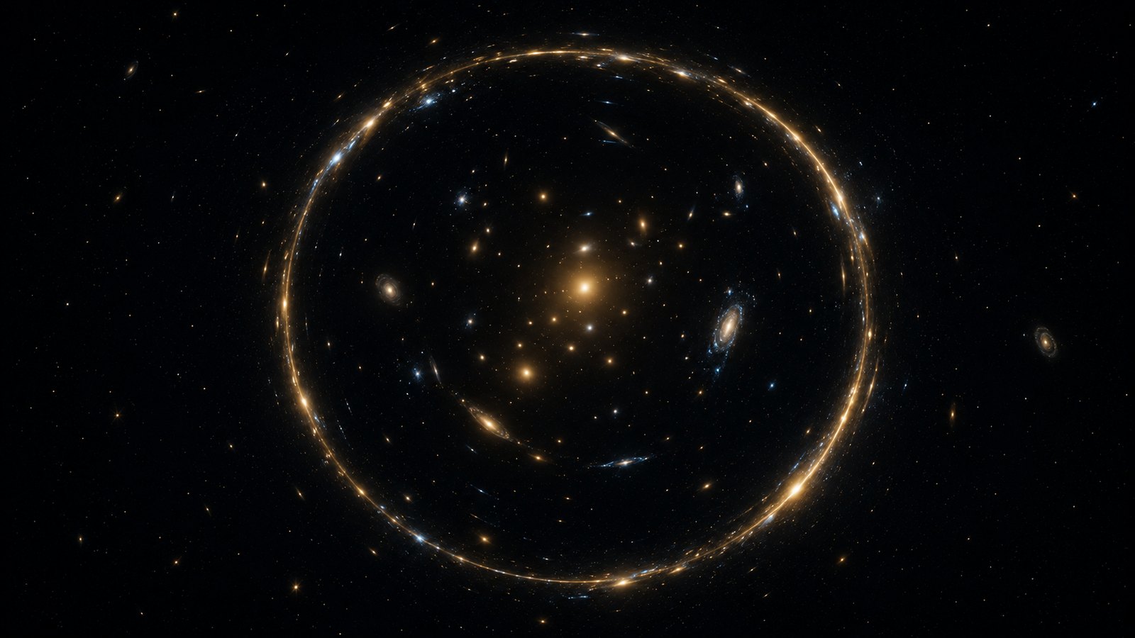 A gravitational lens bending light into a ring